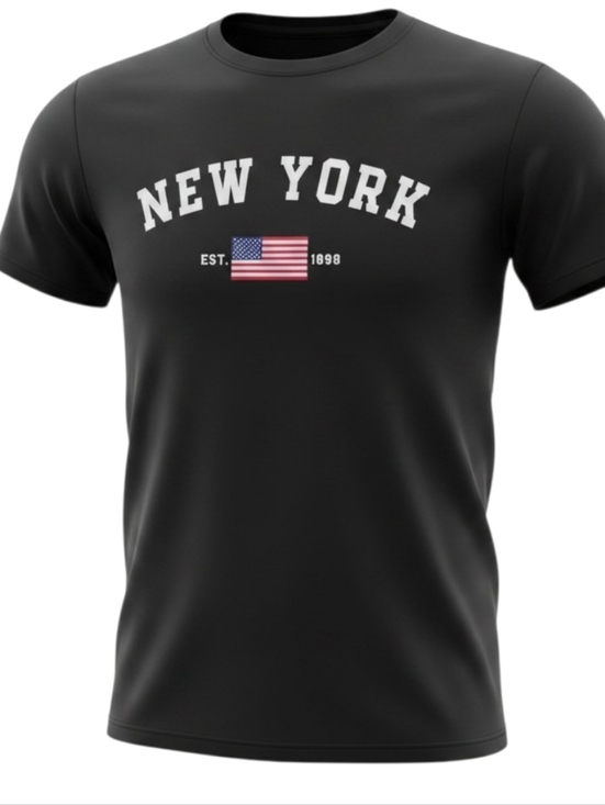 Other - Access - Navy Blue Short Sleeve Shirt, Crew Neck, Graphic Print, New York